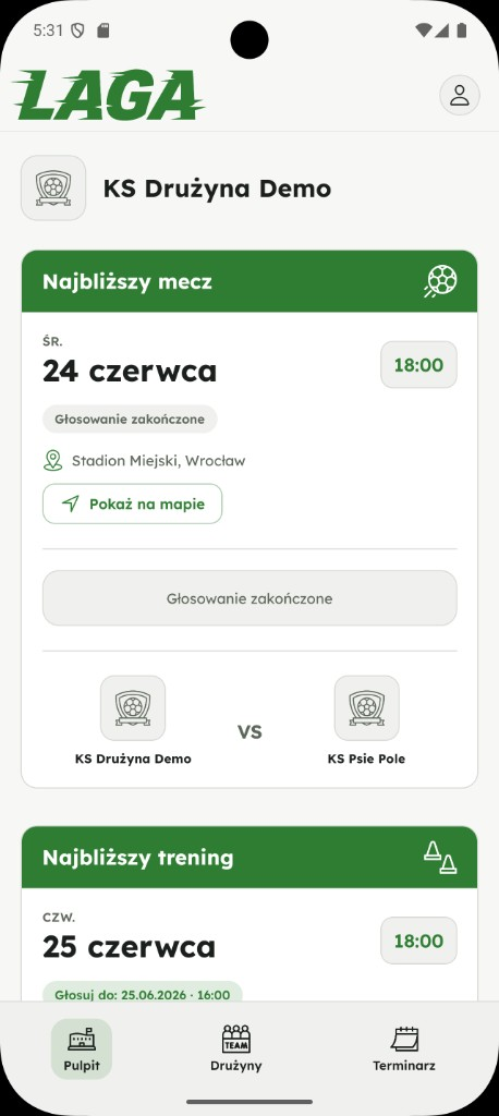 Pulpit zawodnika w aplikacji Laga